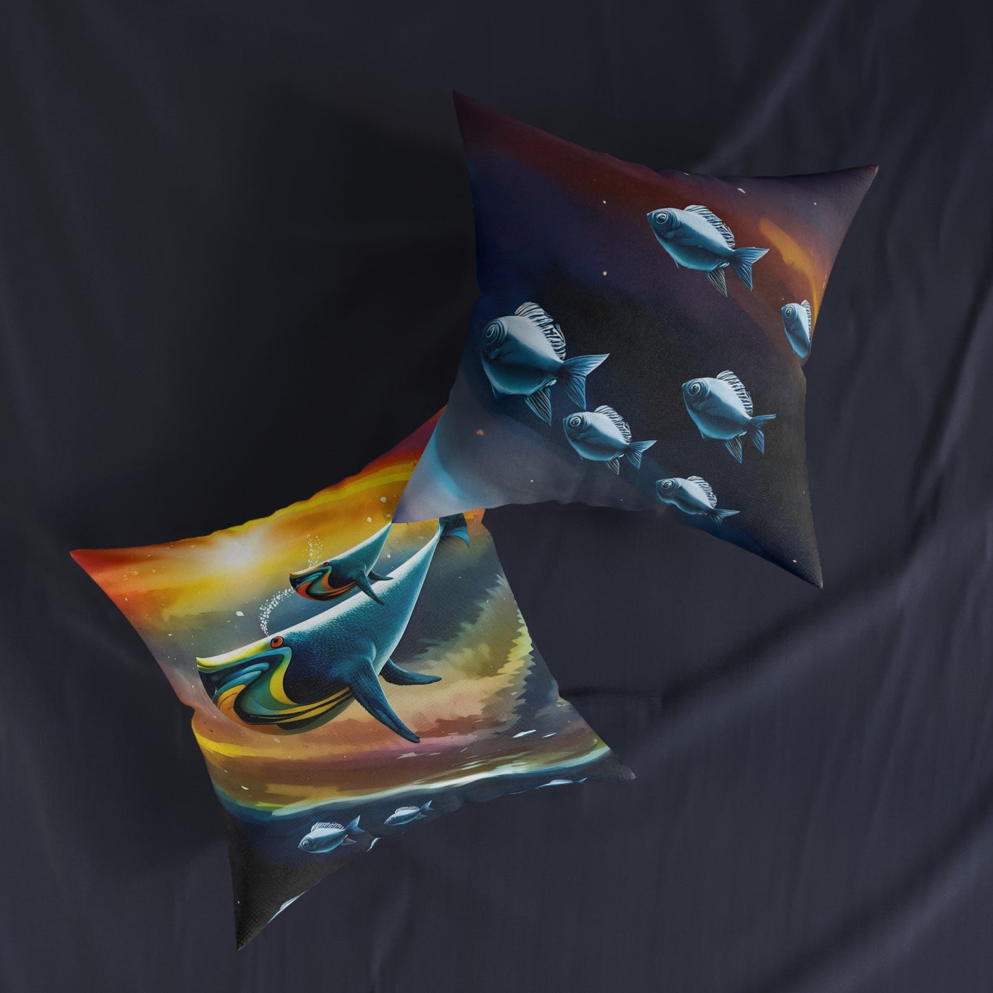 Square Pillow - Cosmic Whales Cushion - PinkPond Home - Reversible Design