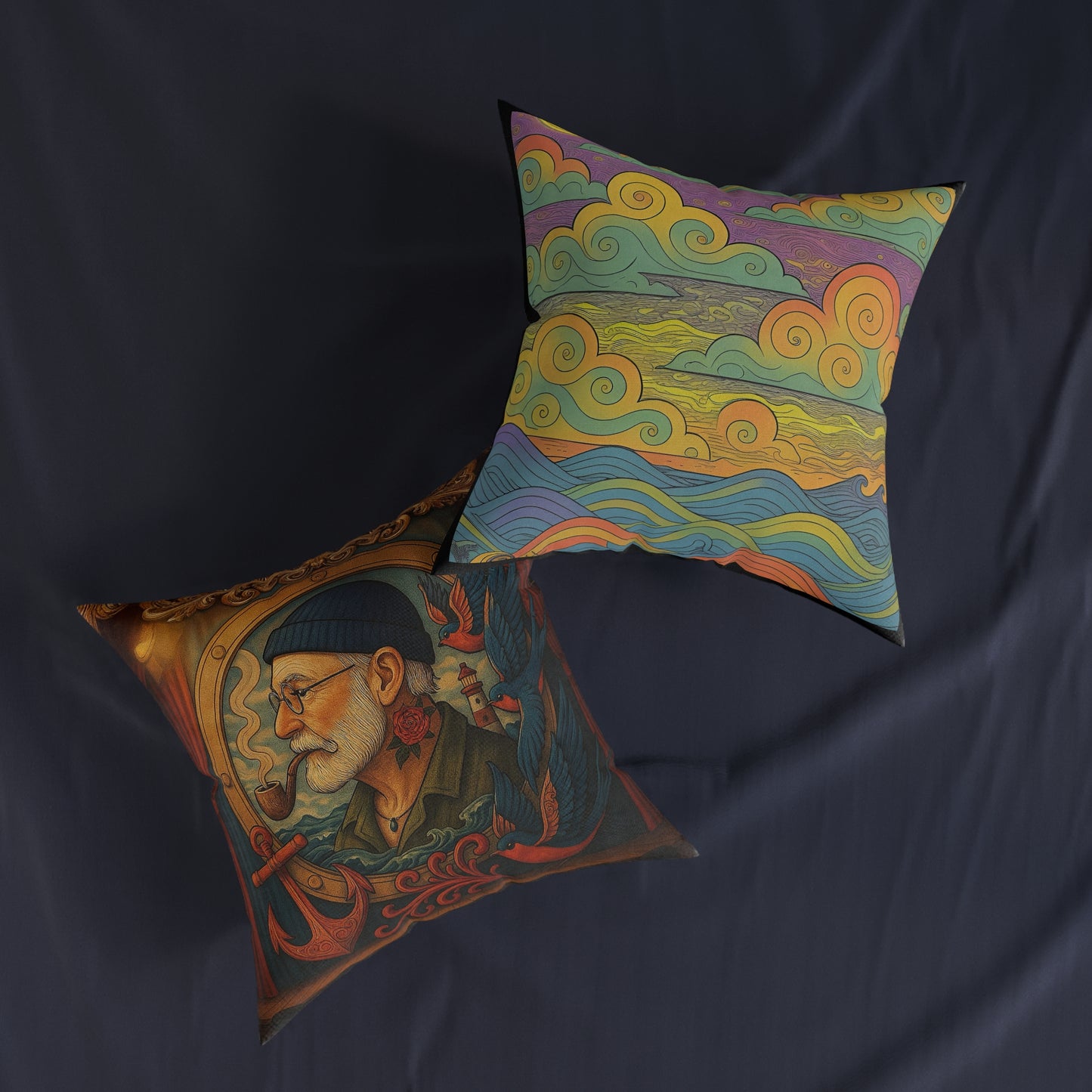 Square Pillow Old Salt Cushion PinkPond Seafaring Sailor Nautical Decorative Throw Pillow