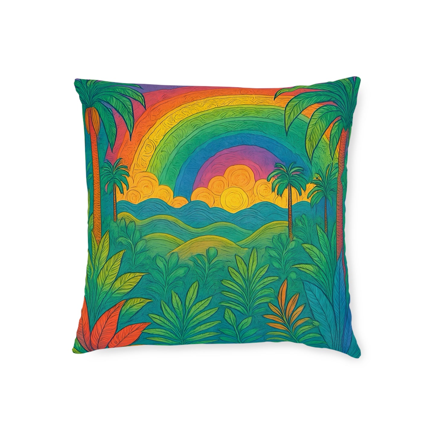 Square Pillow - PinkPond Cushion Rainbow Jungle 12x12