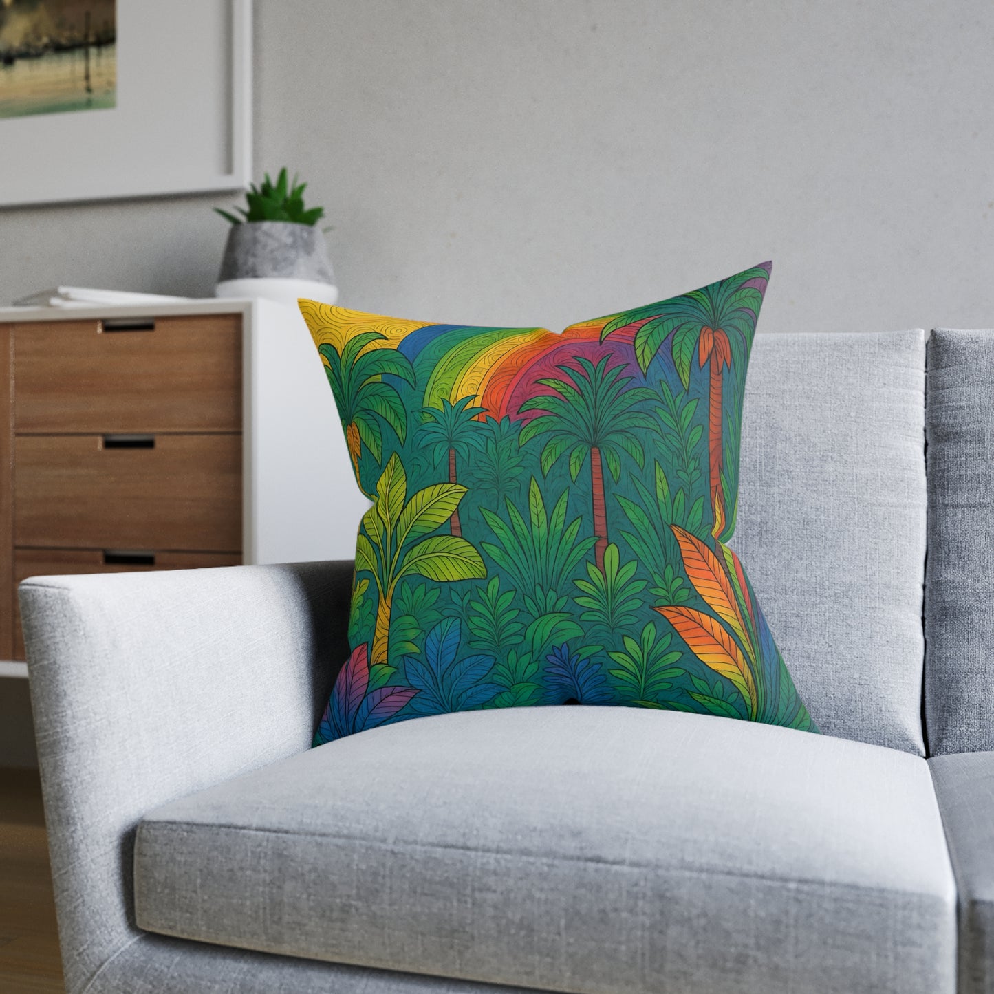 Square Pillow - PinkPond Cushion Rainbow Jungle 12x12