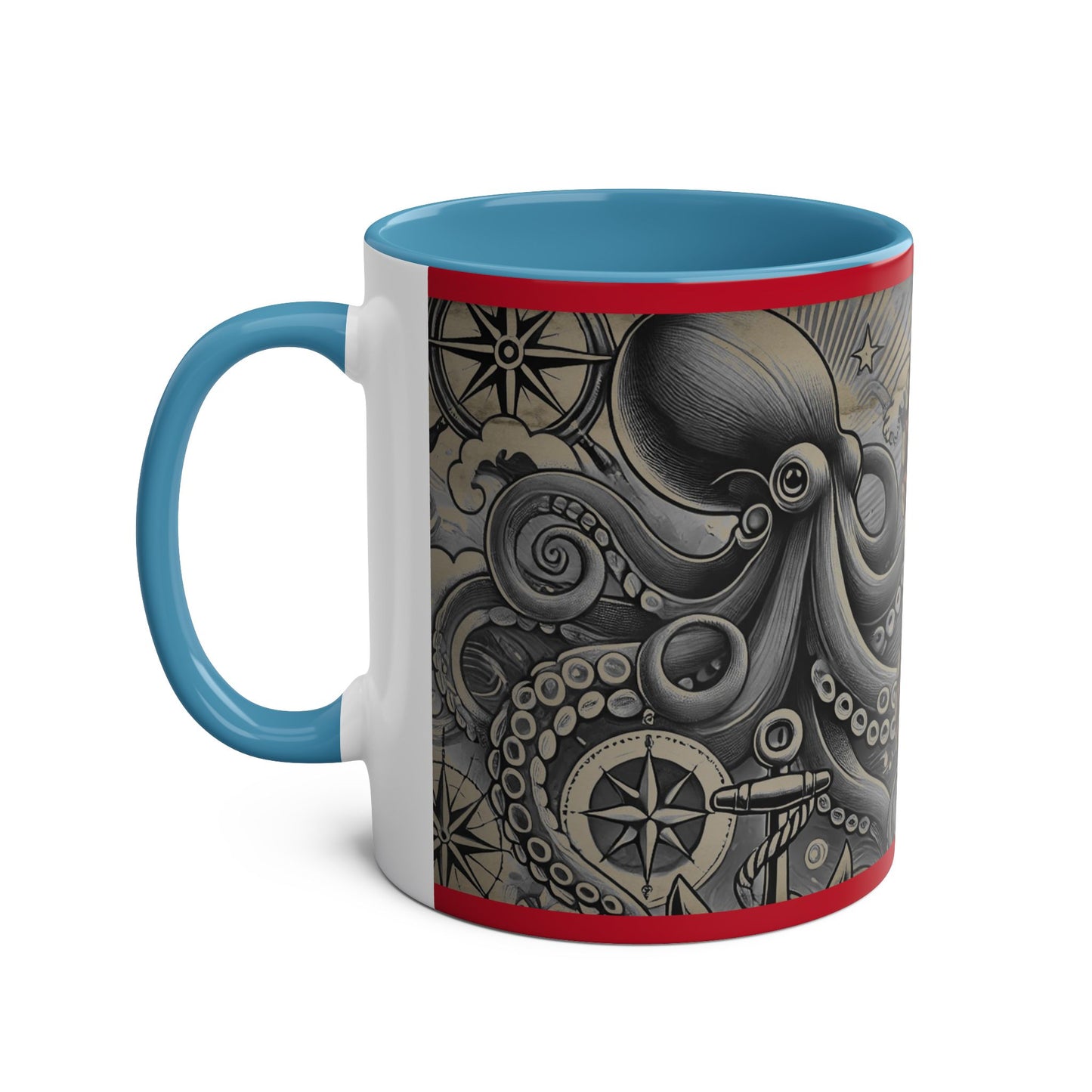 11oz Coffee Mug - PinkPond Nautical Octopus Design - Ocean Lover and Tattoo Enthusiast Gift