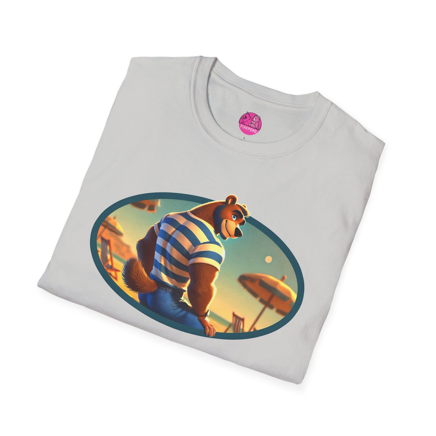 Beach Bear Bliss Softstyle T-Shirt - PinkPond Exclusive Vintage Design