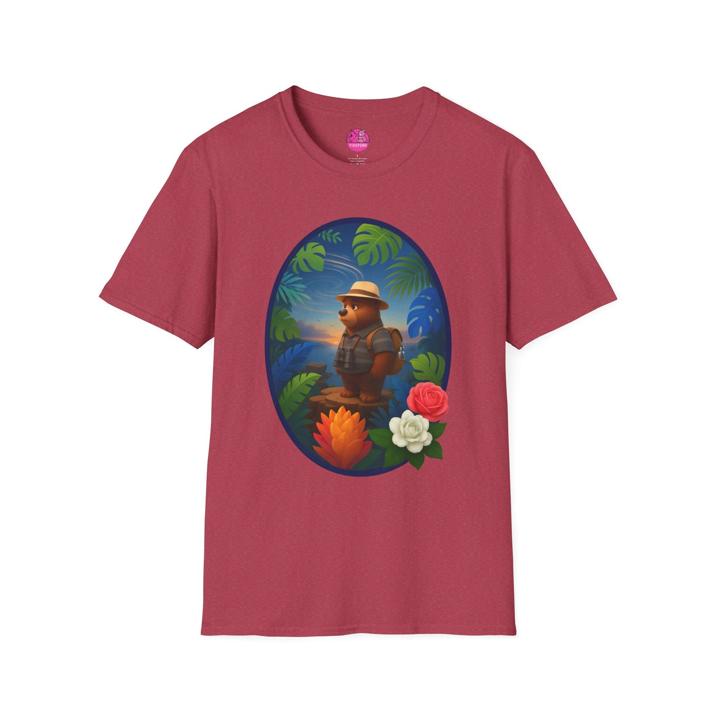 Adventure Bear T-Shirt - Explorer PinkPond Series Tee for Nature Lovers and Travel Dreamers