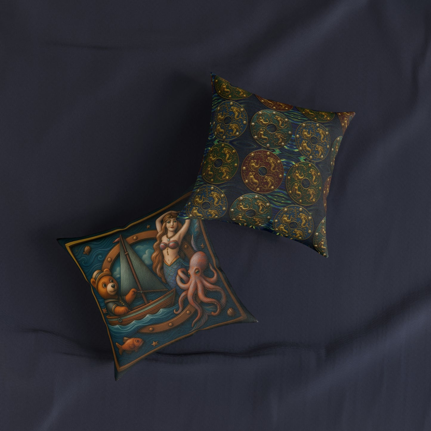 Square Pillow - The Bear & The Mermaid Cushion PinkPond Nautical Collection
