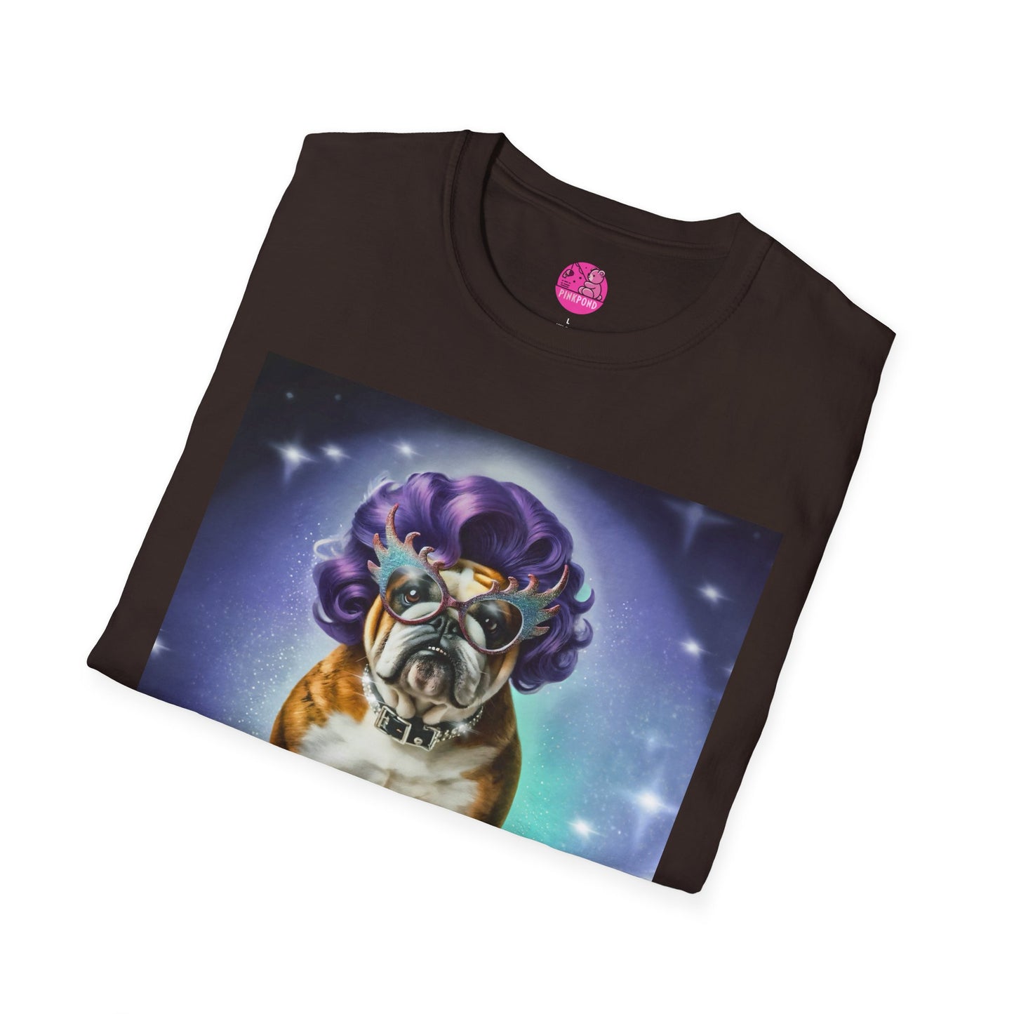 Dame Edna Bulldog T-Shirt - Fabulous & Fetching Unisex Softstyle Tee for Dog Lovers and Drag Fans