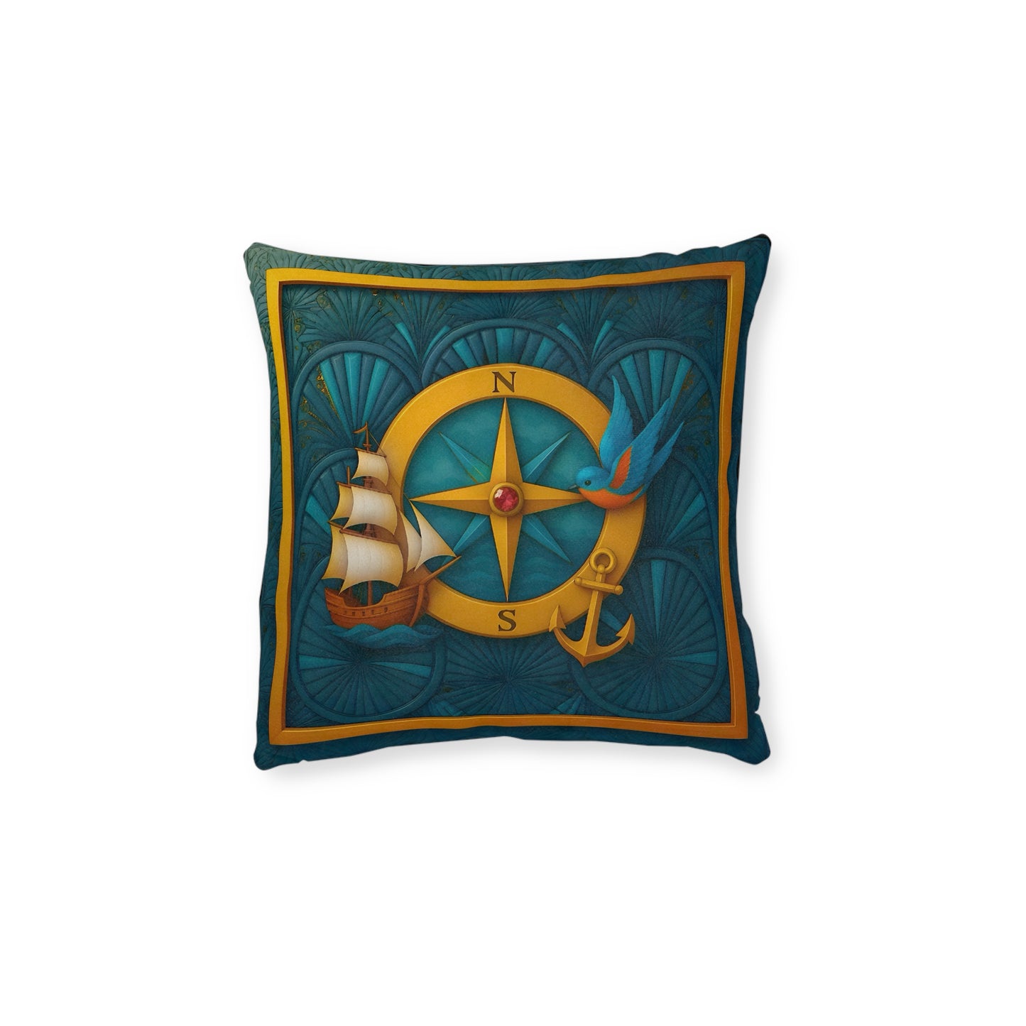 Square Pillow PinkPond Nautical Dreams Cushion Reversible Double-Sided Design