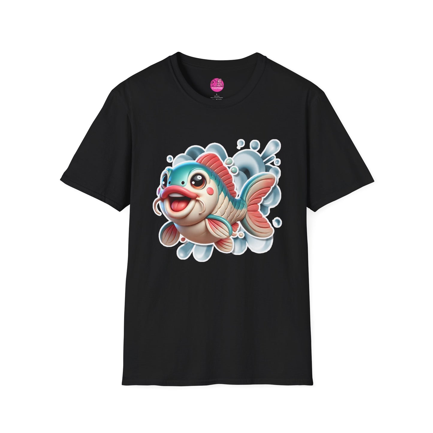Carrie the Carp T-Shirt - a splash of fishy fun - Unisex Softstyle Tee with 3D Design