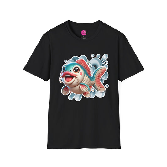 Carrie the Carp T-Shirt - a splash of fishy fun - Unisex Softstyle Tee with 3D Design