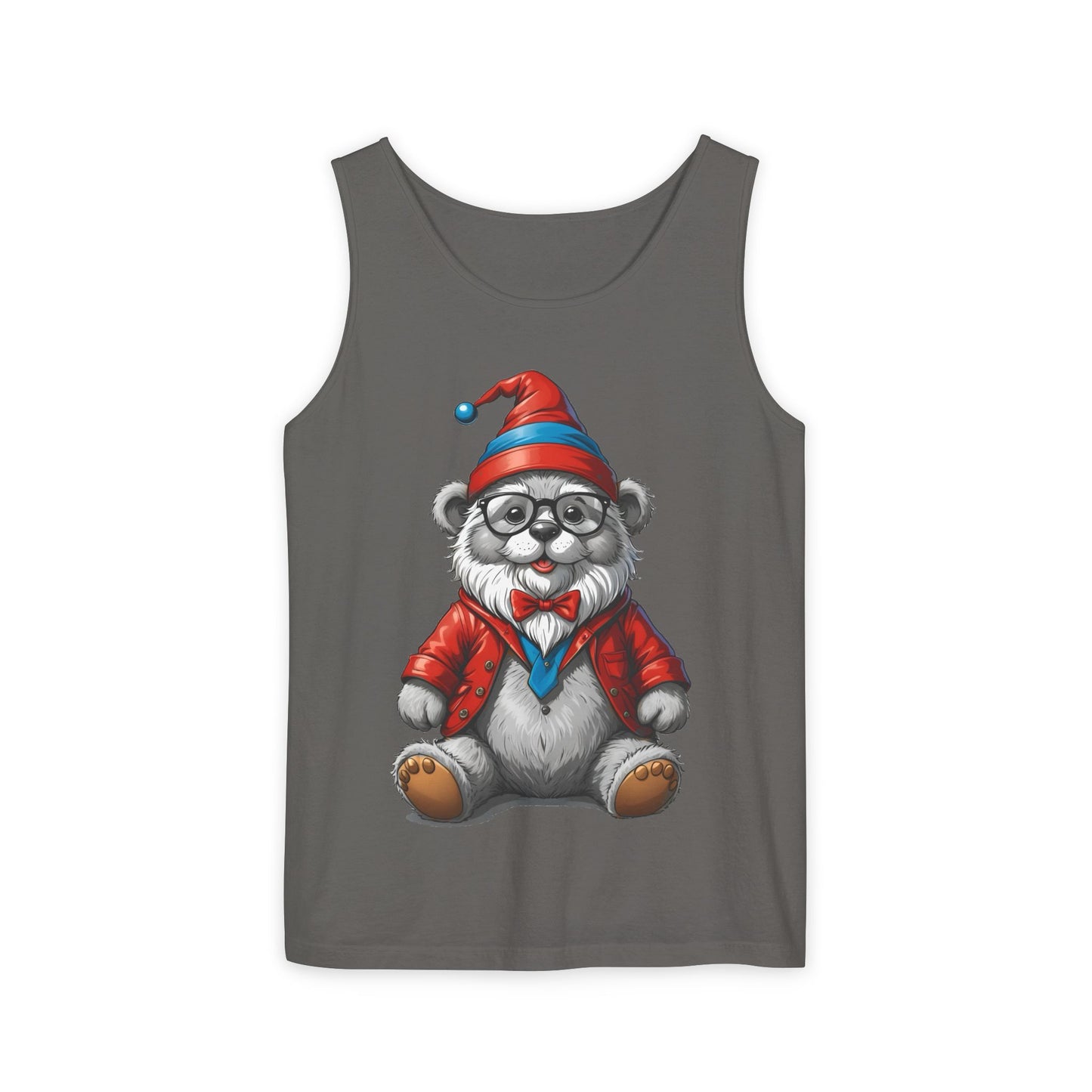 Swiss Gnome Bear Tank Top - Unisex Garment-Dyed Summer Sleeveless Shirt