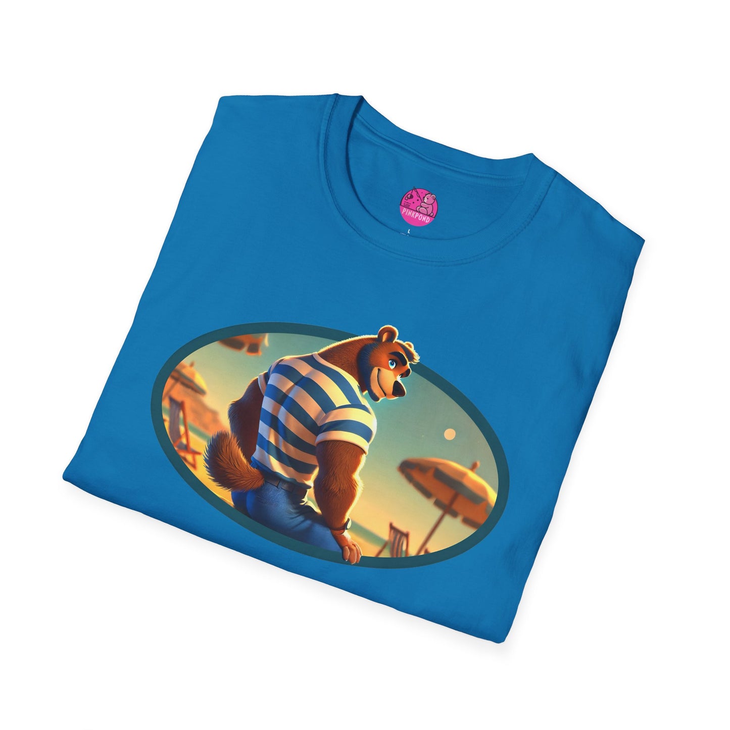 Beach Bear Bliss Softstyle T-Shirt - PinkPond Exclusive Vintage Design
