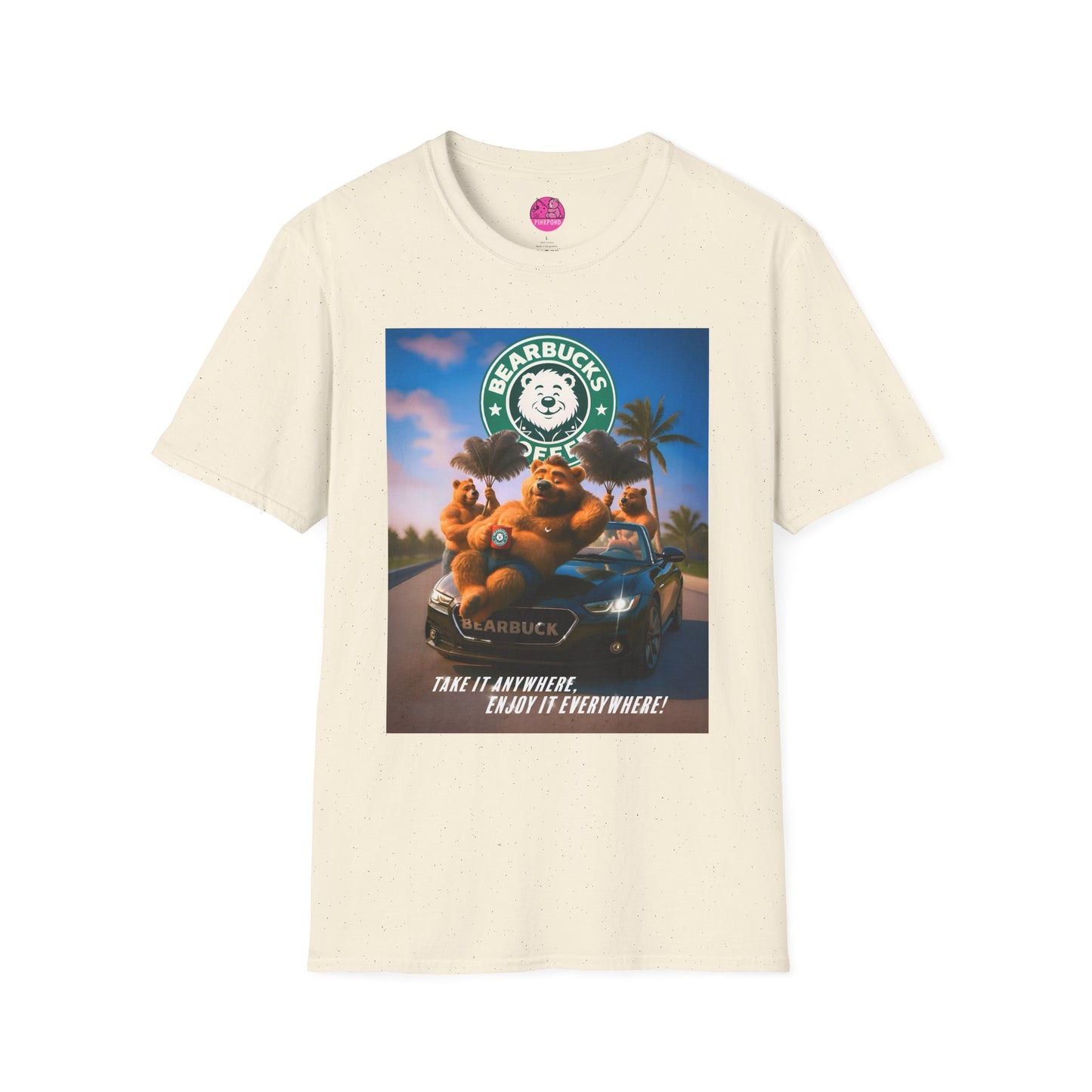 Bearbucks “Enjoy It Everywhere” Tee — Coffee-Loving Bear Convertible Graphic T-Shirt