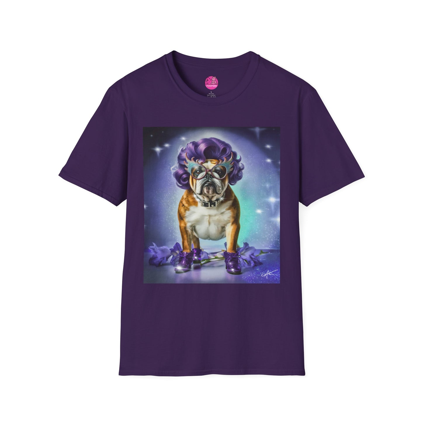 Dame Edna Bulldog T-Shirt - Fabulous & Fetching Unisex Softstyle Tee for Dog Lovers and Drag Fans