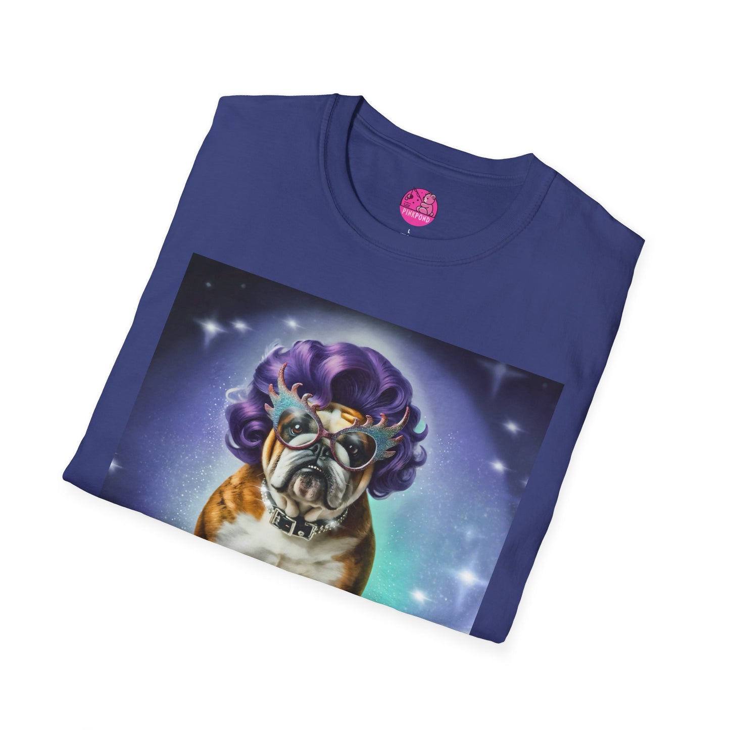 Dame Edna Bulldog T-Shirt - Fabulous & Fetching Unisex Softstyle Tee for Dog Lovers and Drag Fans