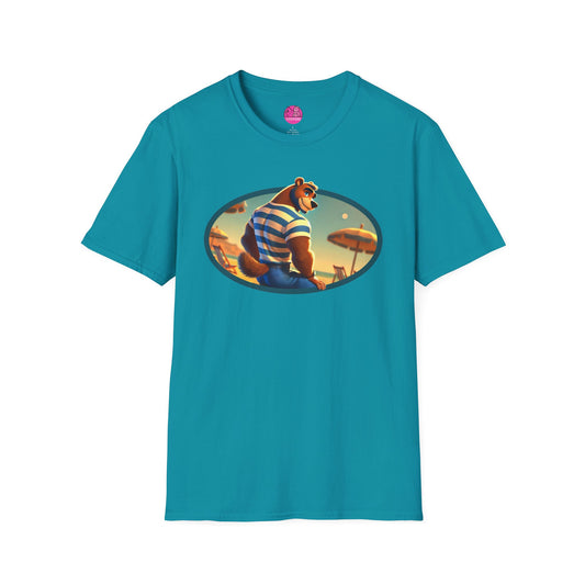 Beach Bear Bliss Softstyle T-Shirt - PinkPond Exclusive Vintage Design