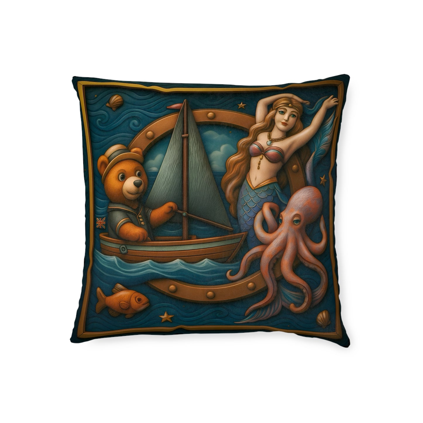 Square Pillow - The Bear & The Mermaid Cushion PinkPond Nautical Collection