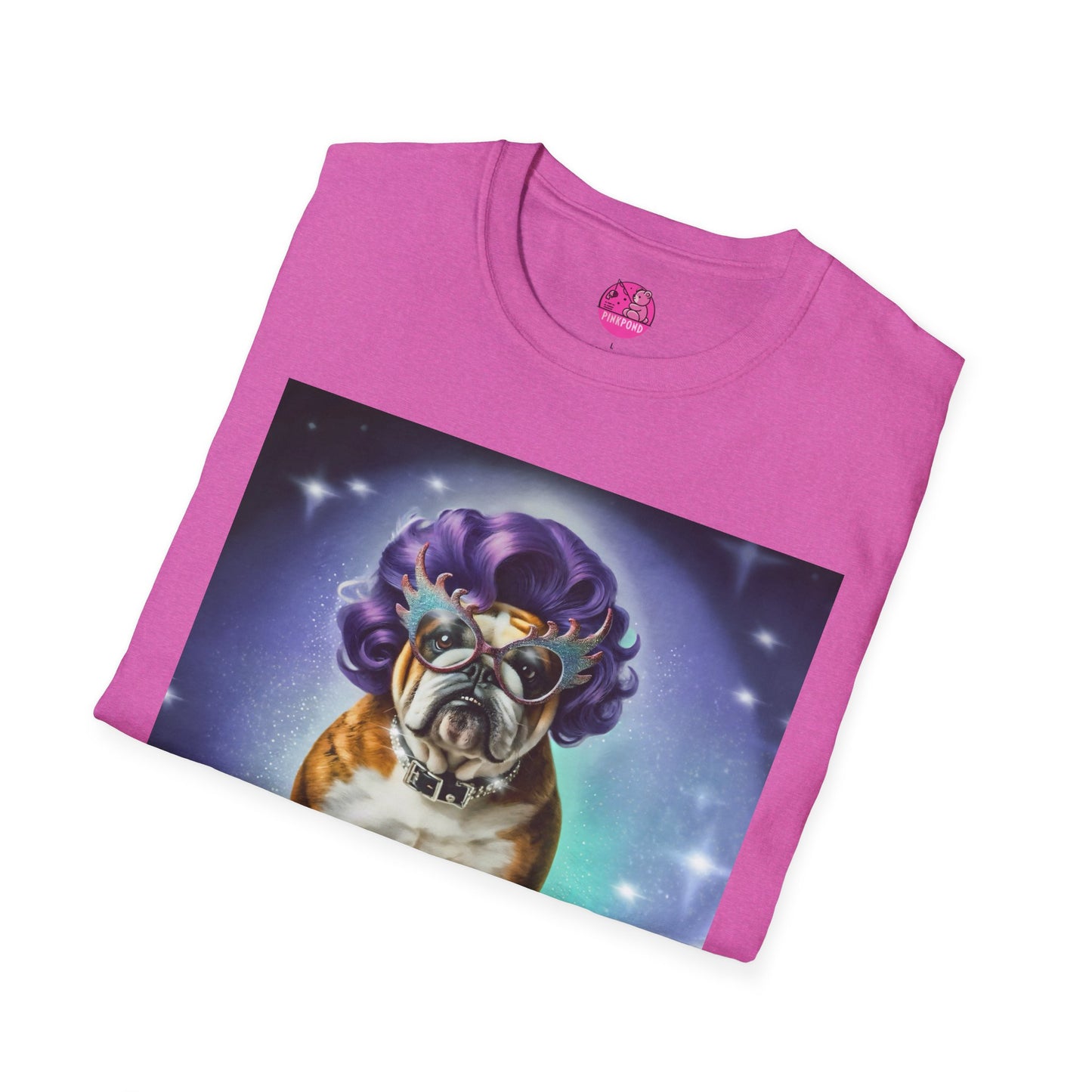 Dame Edna Bulldog T-Shirt - Fabulous & Fetching Unisex Softstyle Tee for Dog Lovers and Drag Fans