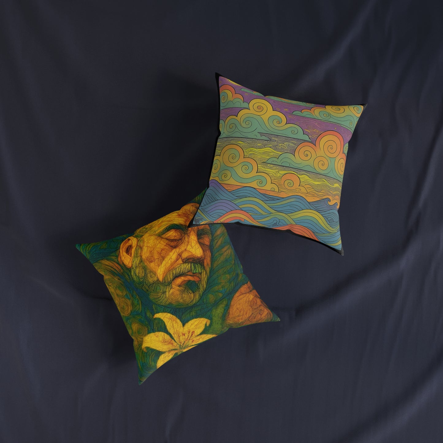 Square Pillow Reversible Cushion Dreaming in Bloom Sunset Swirls PinkPond