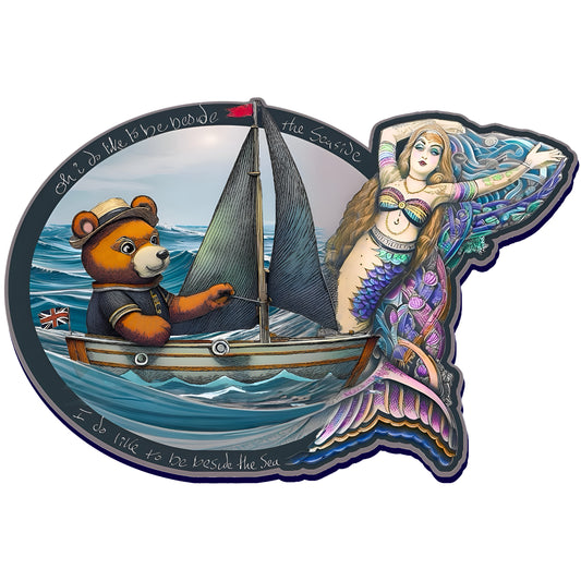 Nautical Tee - Beside the Sea Teddy Bear and Mermaid