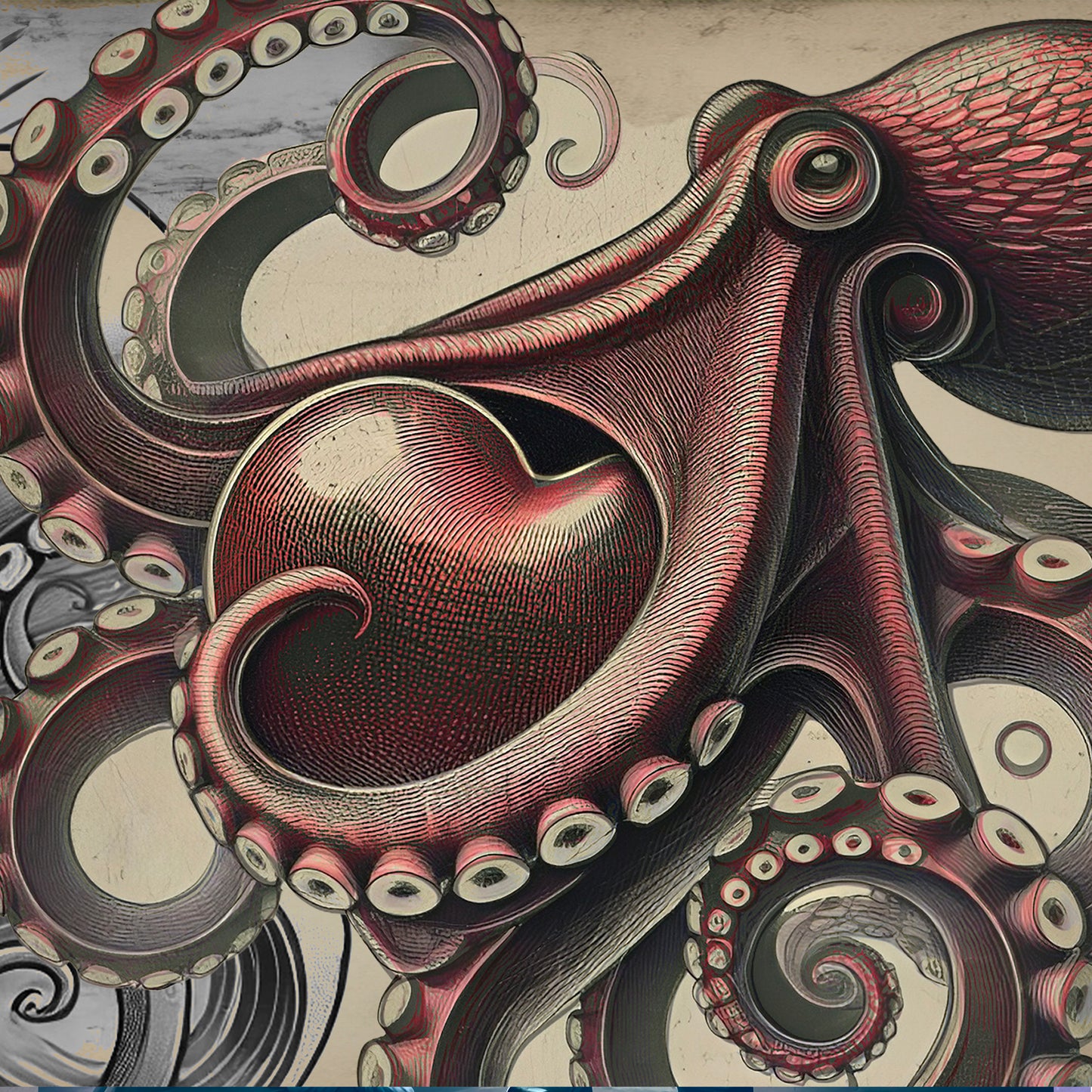 11oz Coffee Mug - PinkPond Nautical Octopus Design - Ocean Lover and Tattoo Enthusiast Gift