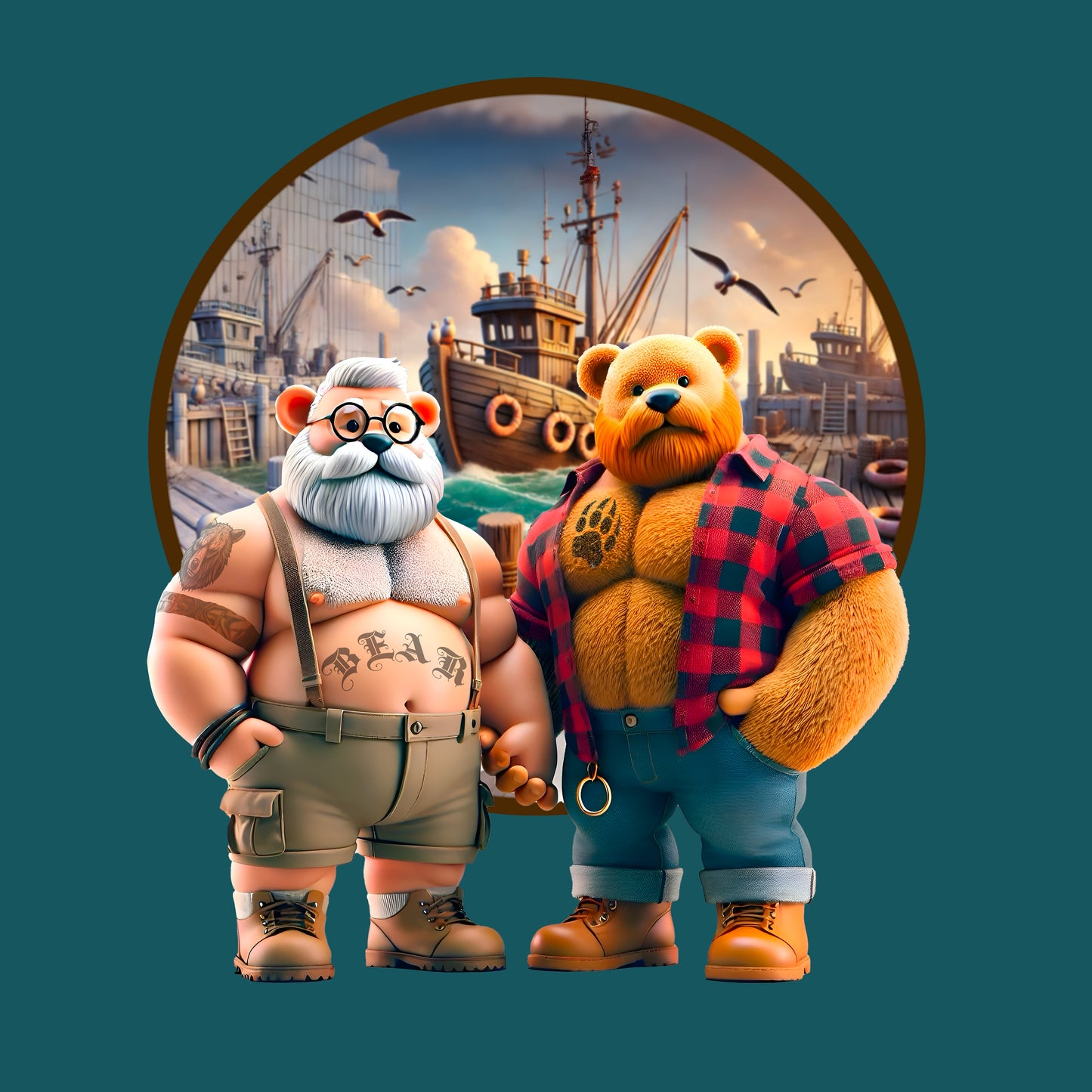 Dockside Daddies T-Shirt - Rugged Bear Seafaring Vibes Tee