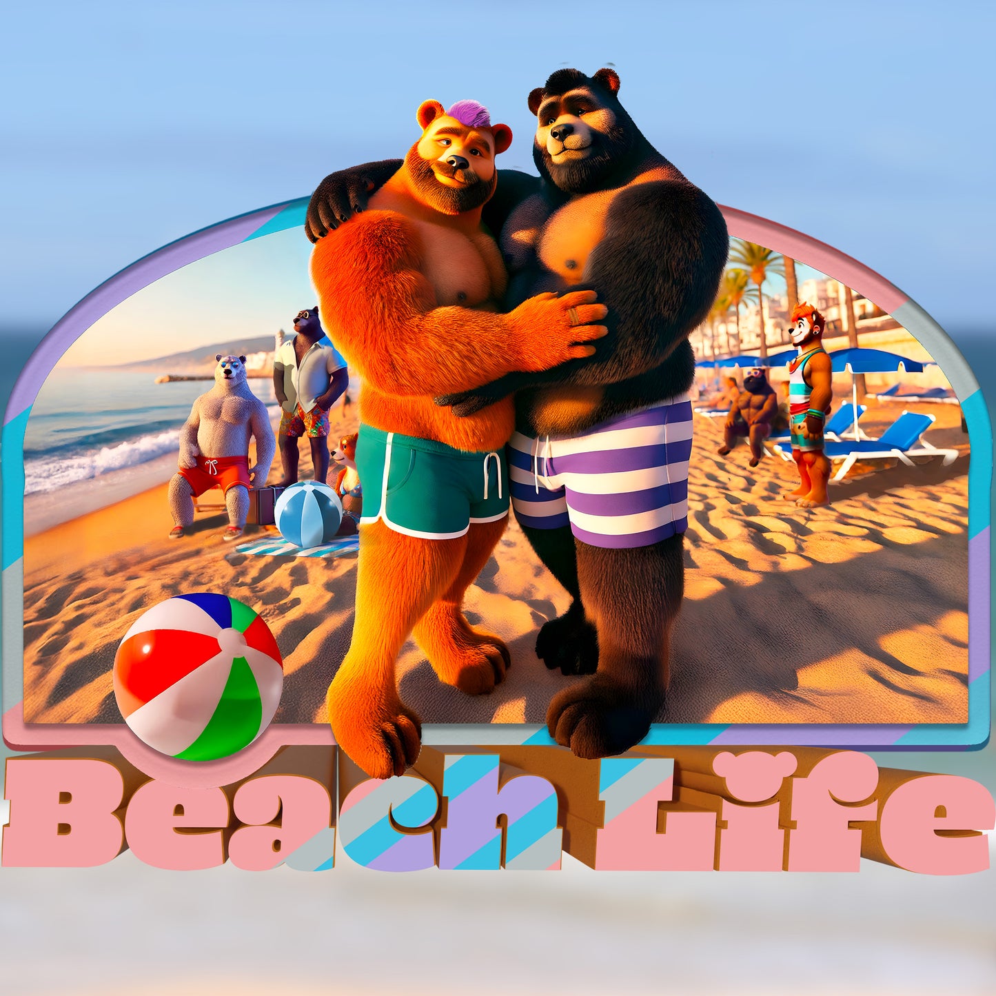 Beach Life Bears Unisex T-Shirt - Mikey & Max Tee by PinkPond