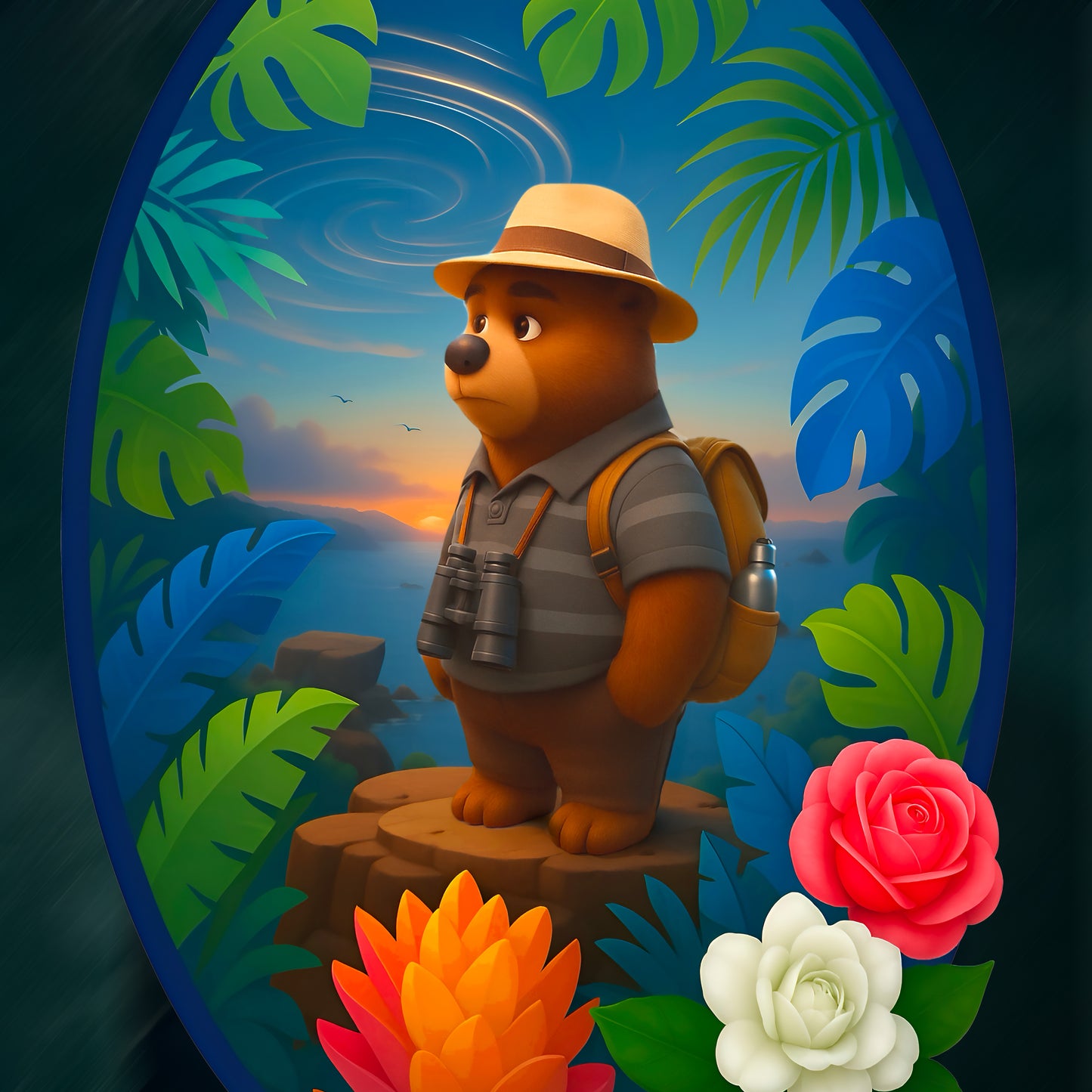 Adventure Bear T-Shirt - Explorer PinkPond Series Tee for Nature Lovers and Travel Dreamers