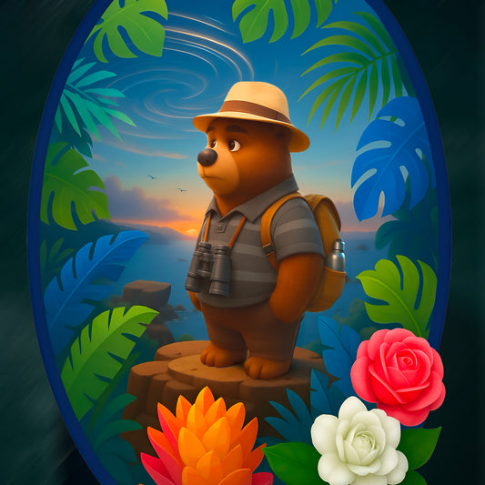 Adventure Bear T-Shirt - Explorer PinkPond Series Tee for Nature Lovers and Travel Dreamers