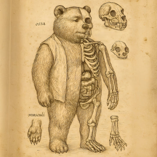 Da Vinci Bear Anatomy T-Shirt with Vintage Parchment Print Effect