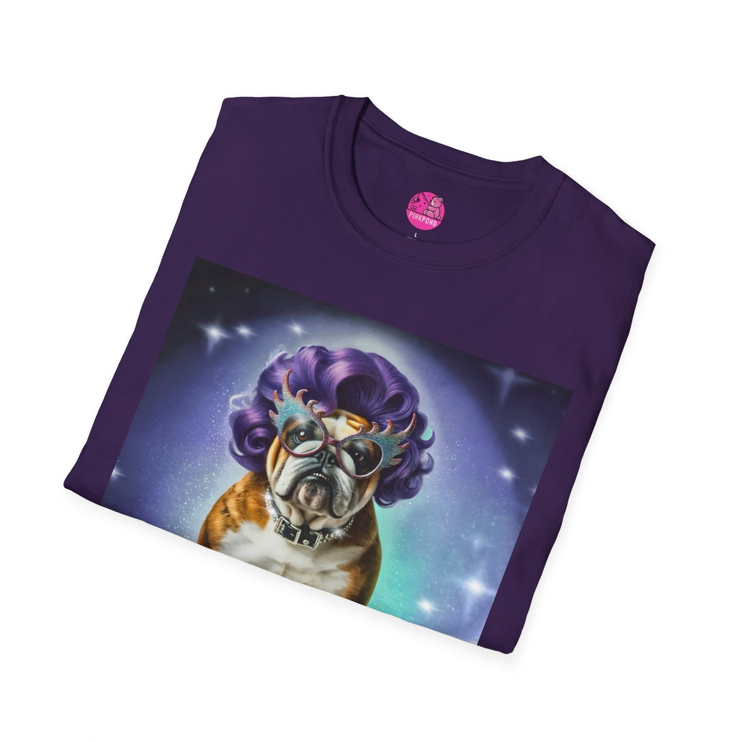Dame Edna Bulldog T-Shirt - Fabulous & Fetching Unisex Softstyle Tee for Dog Lovers and Drag Fans