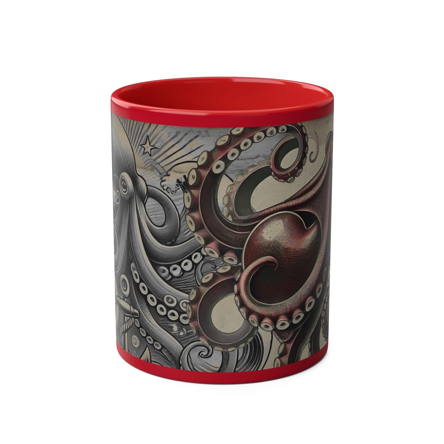 11oz Coffee Mug - PinkPond Nautical Octopus Design - Ocean Lover and Tattoo Enthusiast Gift