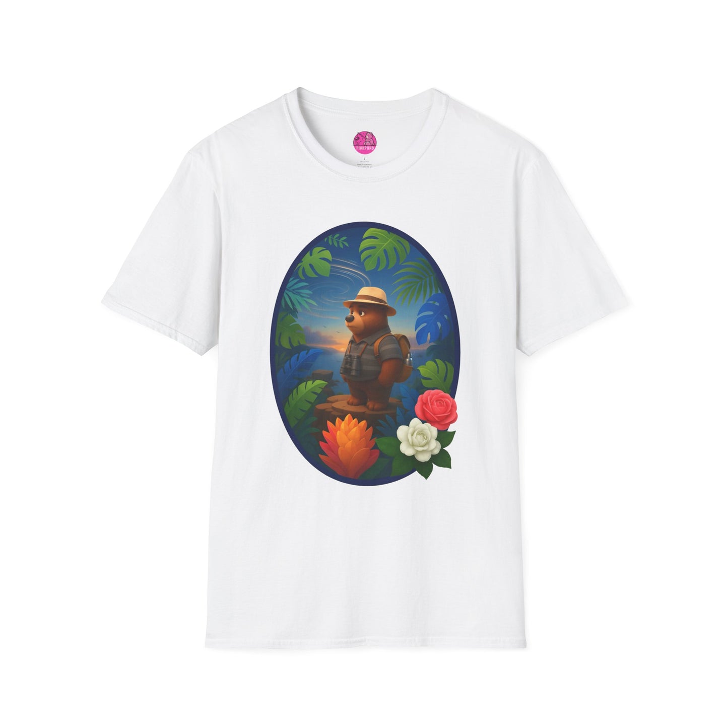 Adventure Bear T-Shirt - Explorer PinkPond Series Tee for Nature Lovers and Travel Dreamers