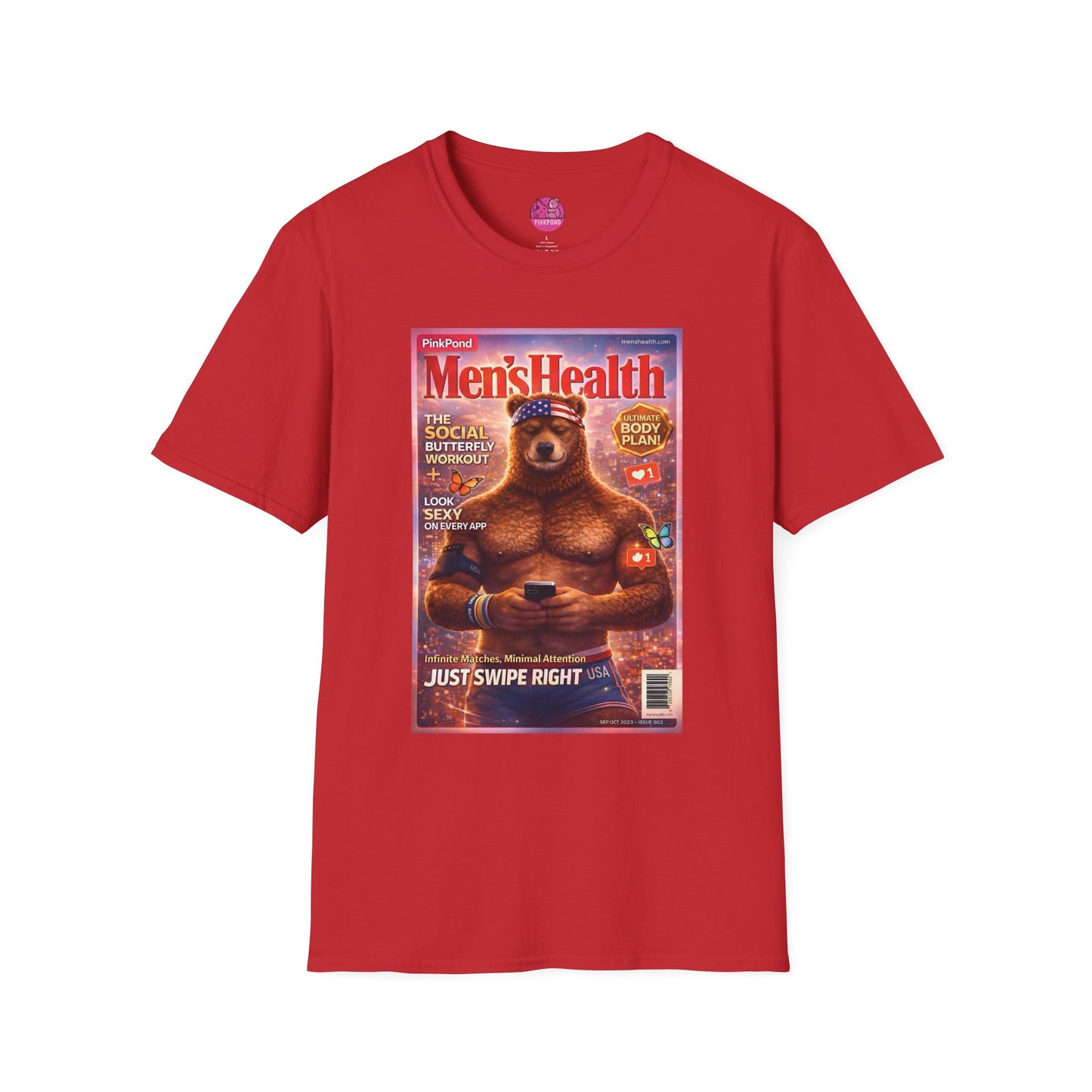 Men’s Health Bear T-Shirt — PinkPond Swiping Bear Graphic Tee