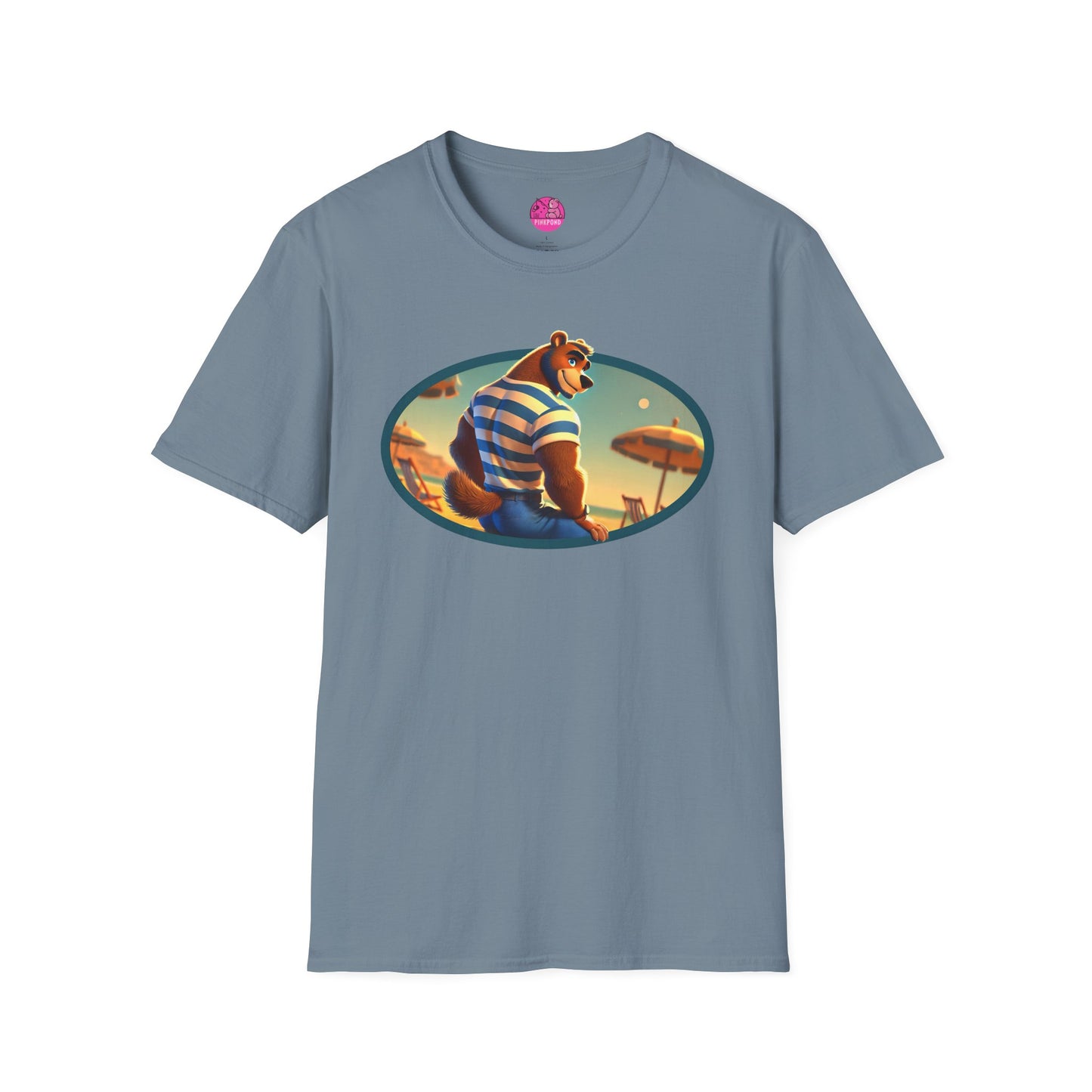 Beach Bear Bliss Softstyle T-Shirt - PinkPond Exclusive Vintage Design