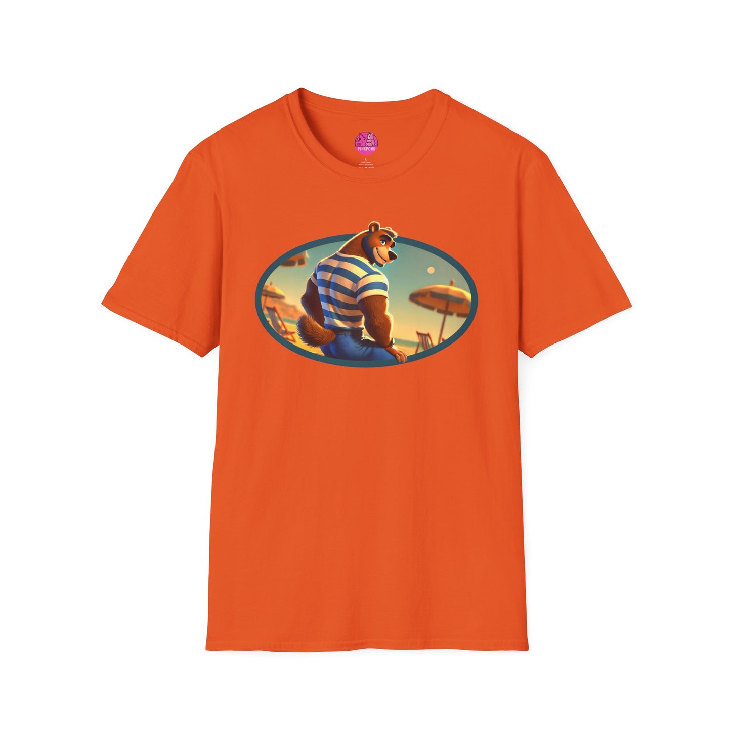 Beach Bear Bliss Softstyle T-Shirt - PinkPond Exclusive Vintage Design