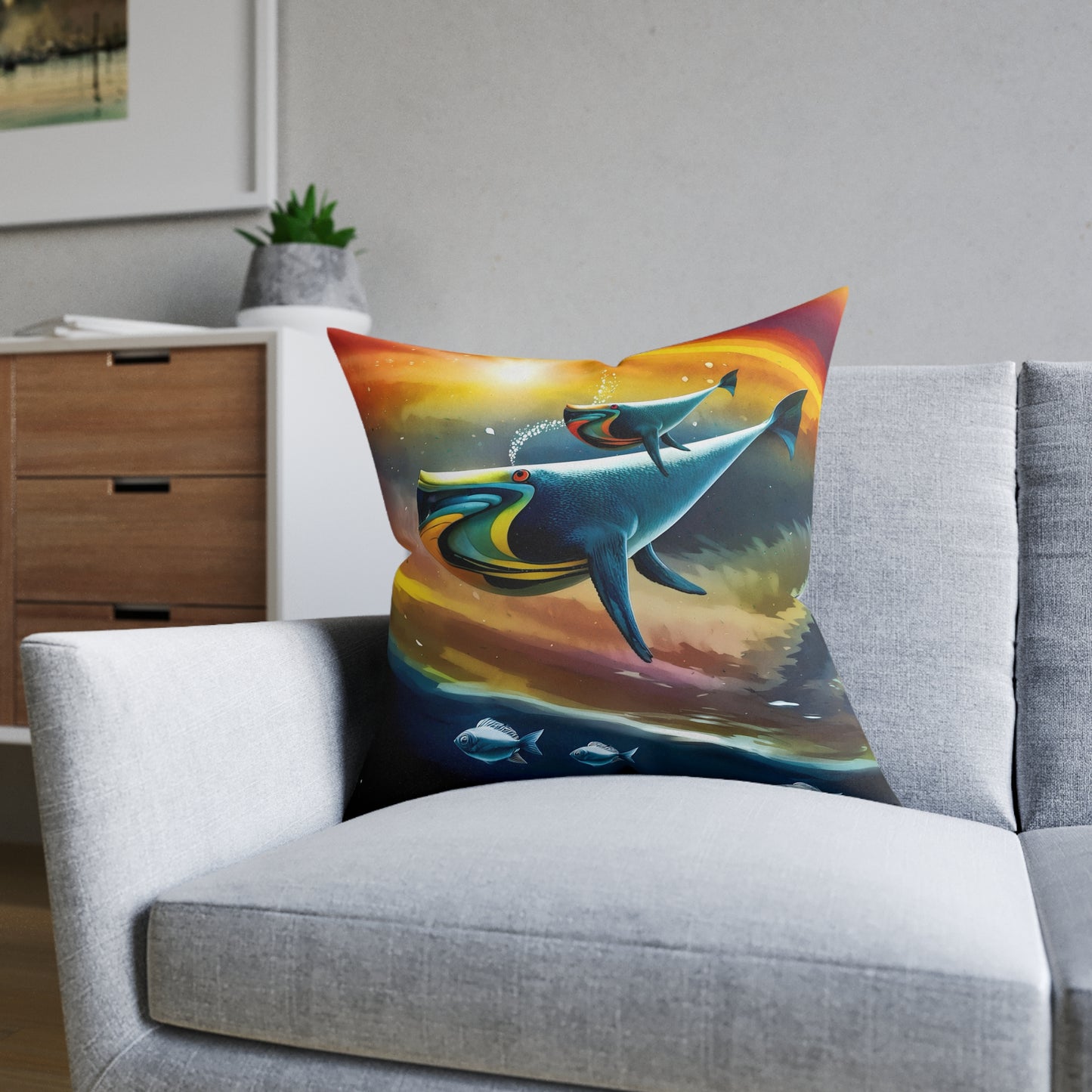 Square Pillow - Cosmic Whales Cushion - PinkPond Home - Reversible Design