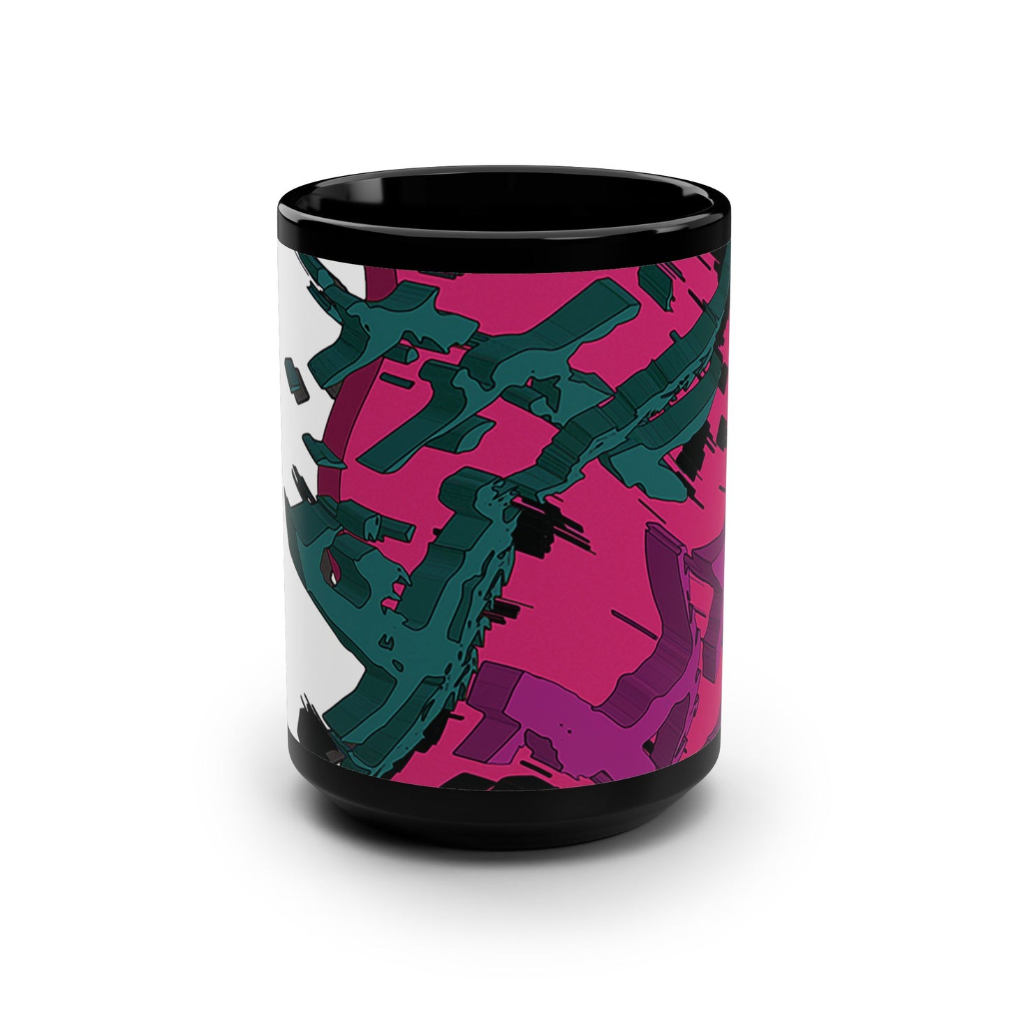 Glitchwave 15oz Mug - Abstract Cyberpunk Design on Black Gloss Ceramic