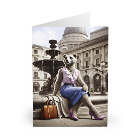 Greeting Cards Pack - Swinging 60s Bearette PinkPond Elegance Vintage London Style 5 Pack