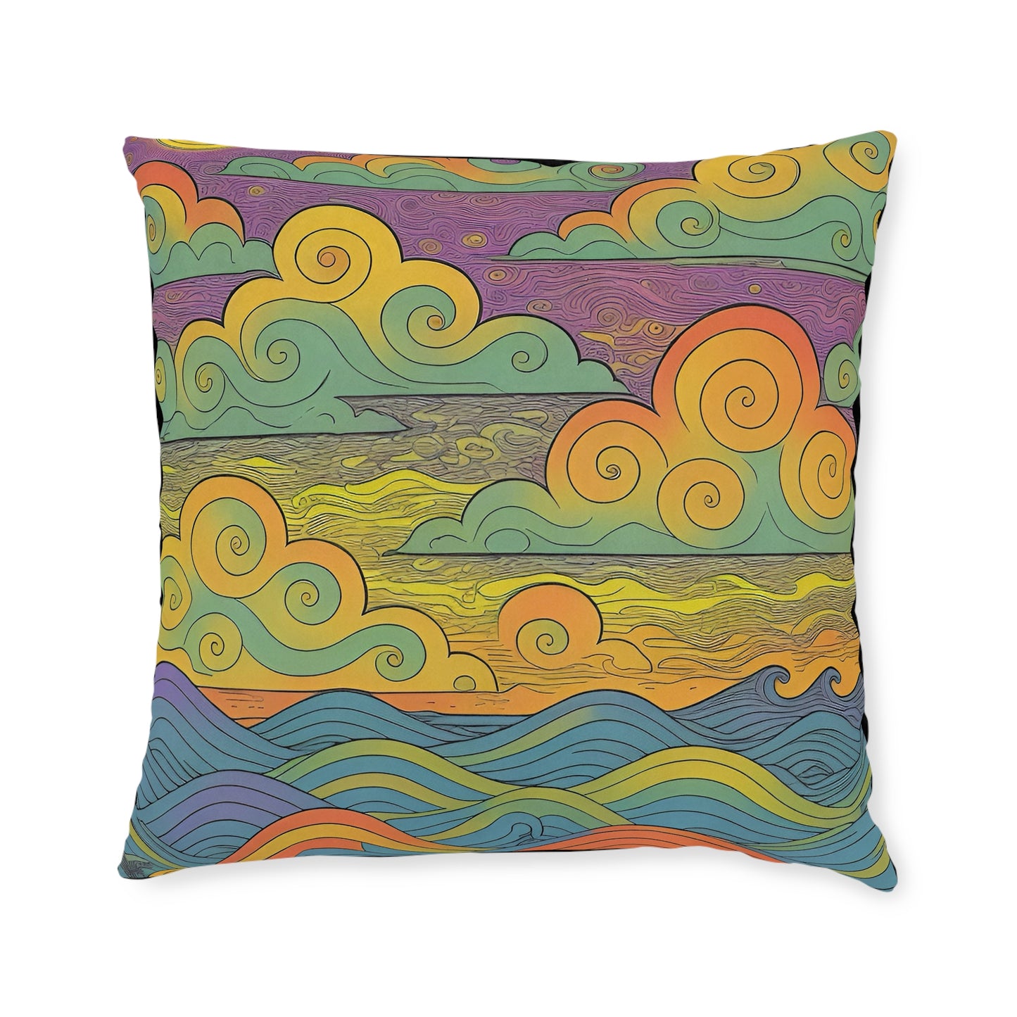 Square Pillow - PinkPond Sailor’s Sunset Cushion - Nautical and Psychedelic Home Decor
