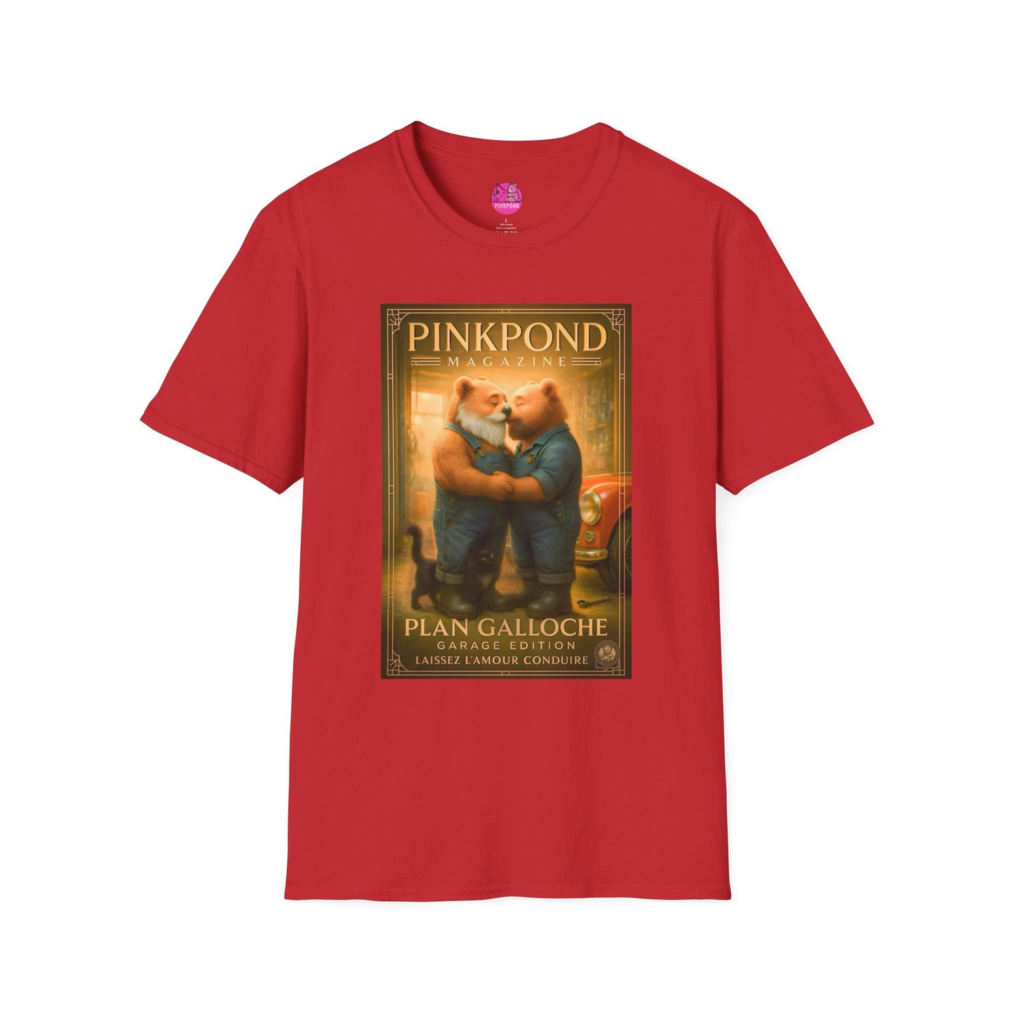 Vintage Deco Mechanic Bear T-Shirt 'Plan Galloche - Garage Edition Love' French Magazine Cover Tee