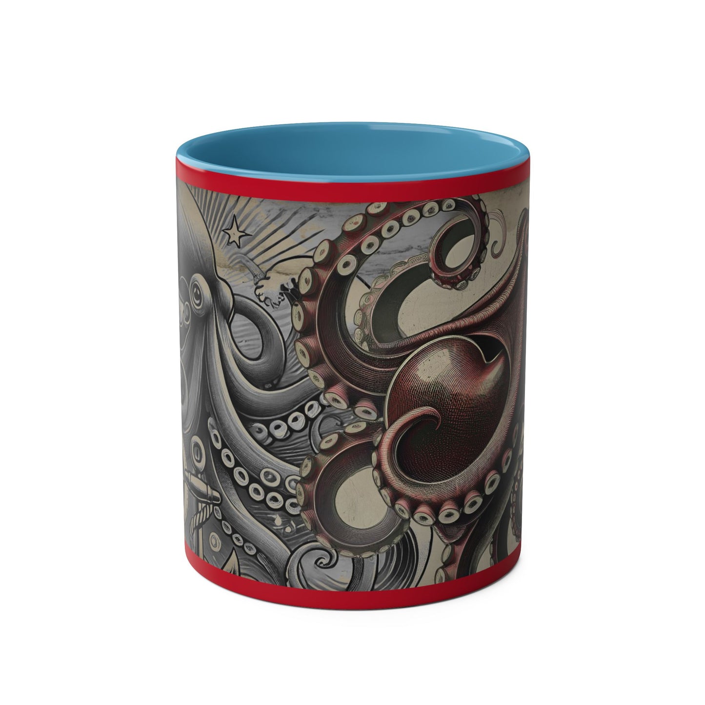 11oz Coffee Mug - PinkPond Nautical Octopus Design - Ocean Lover and Tattoo Enthusiast Gift