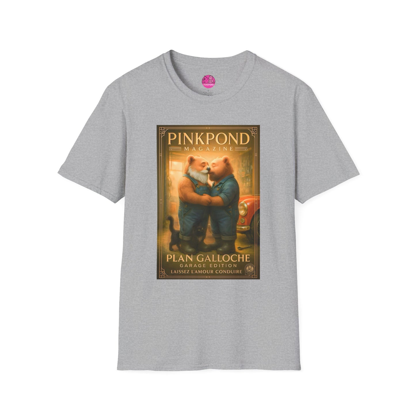 Vintage Deco Mechanic Bear T-Shirt 'Plan Galloche - Garage Edition Love' French Magazine Cover Tee