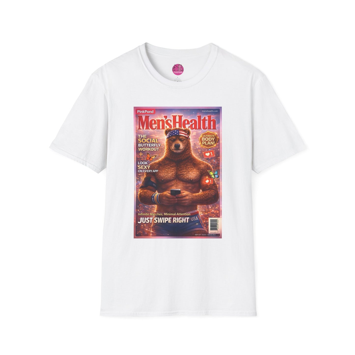 Men’s Health Bear T-Shirt — PinkPond Swiping Bear Graphic Tee