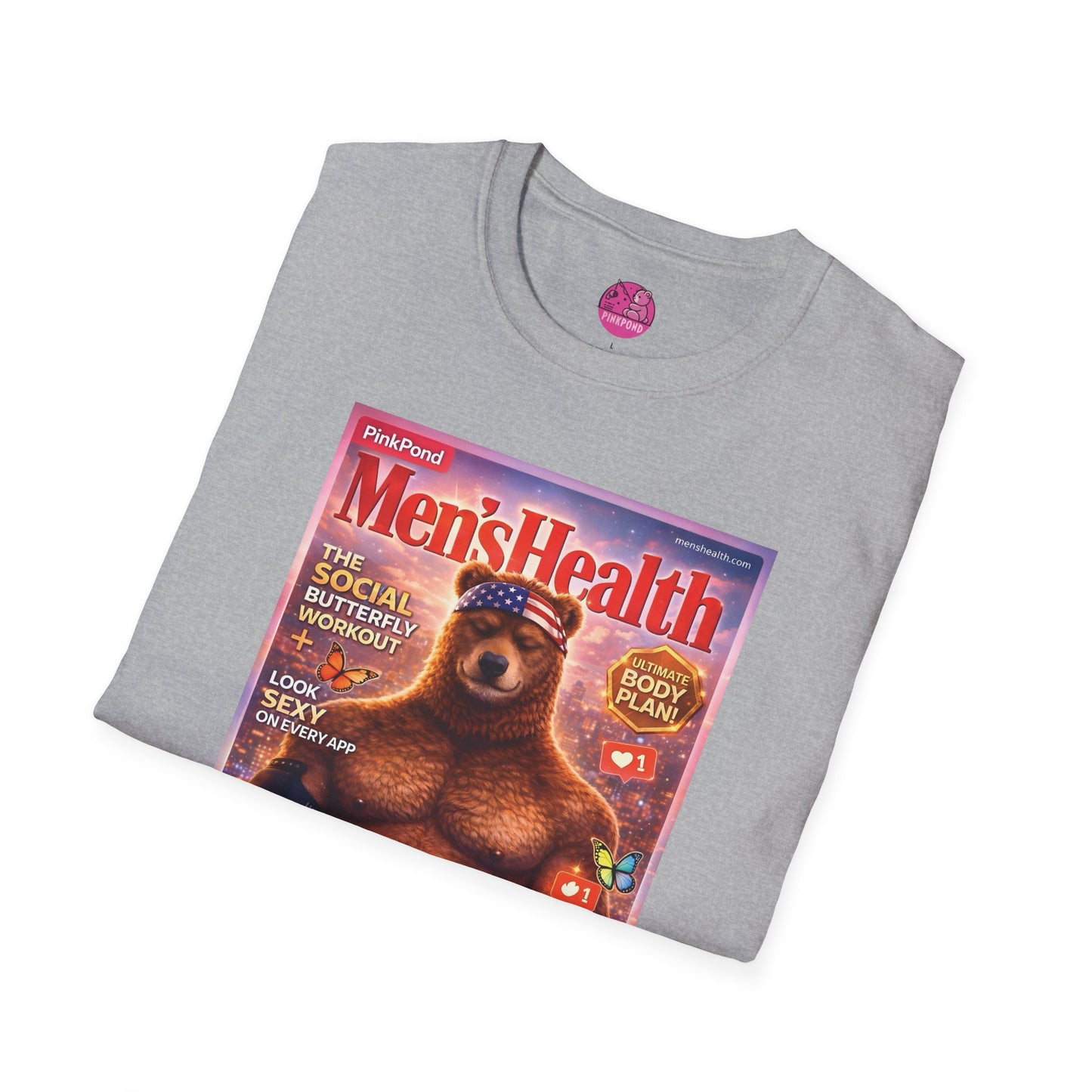 Men’s Health Bear T-Shirt — PinkPond Swiping Bear Graphic Tee