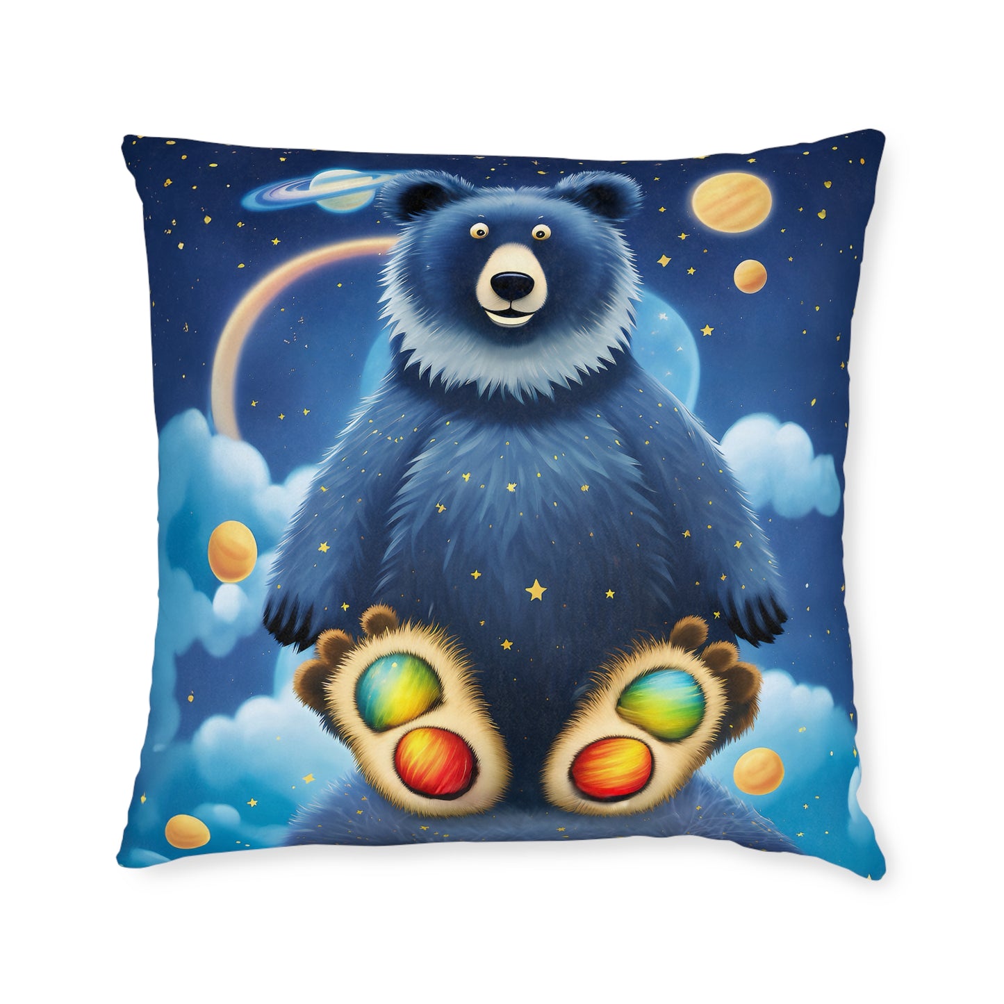 Square Pillow Cosmic Adventure Cushion - Double-Sided Cosmic Bear and Rocket Bear Design