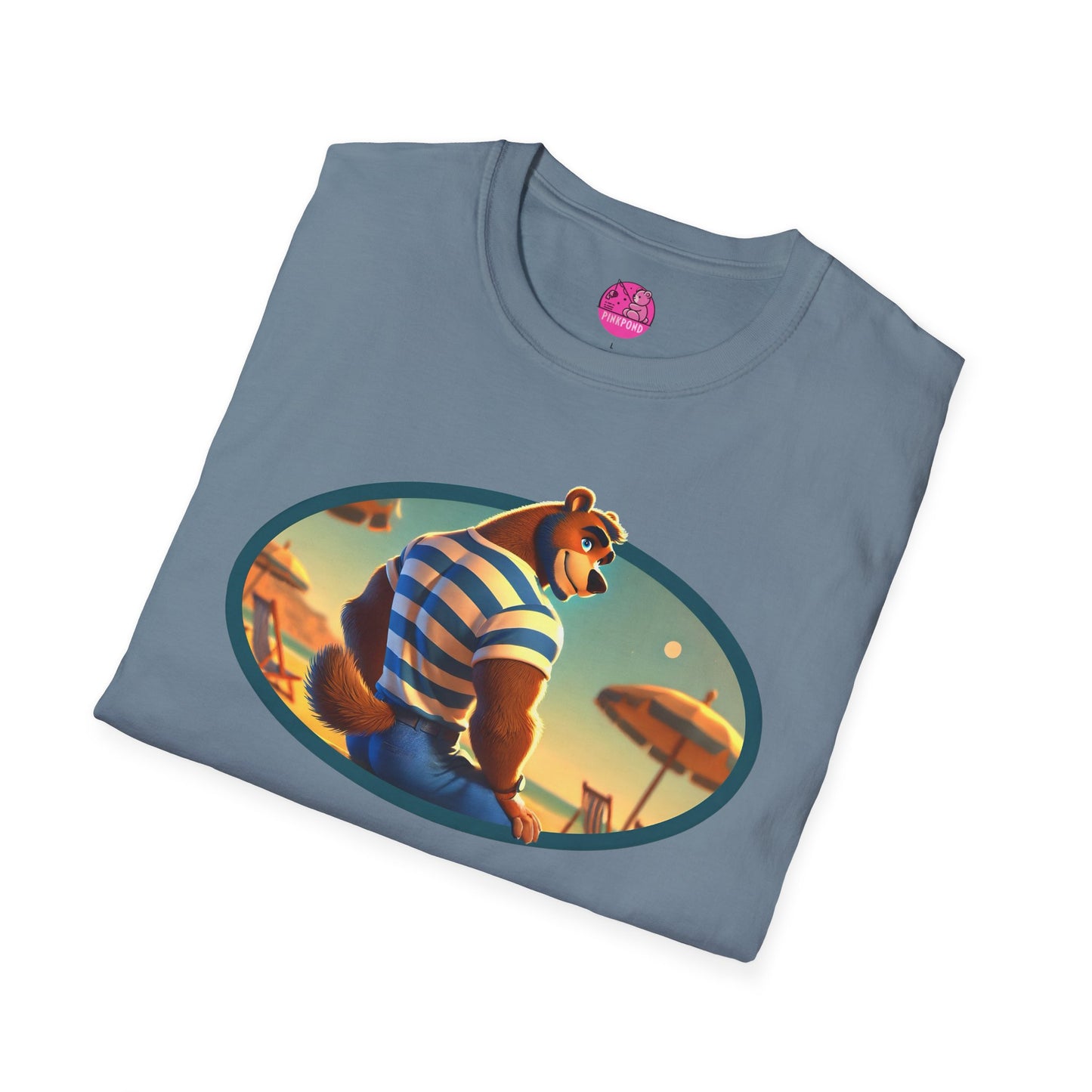 Beach Bear Bliss Softstyle T-Shirt - PinkPond Exclusive Vintage Design