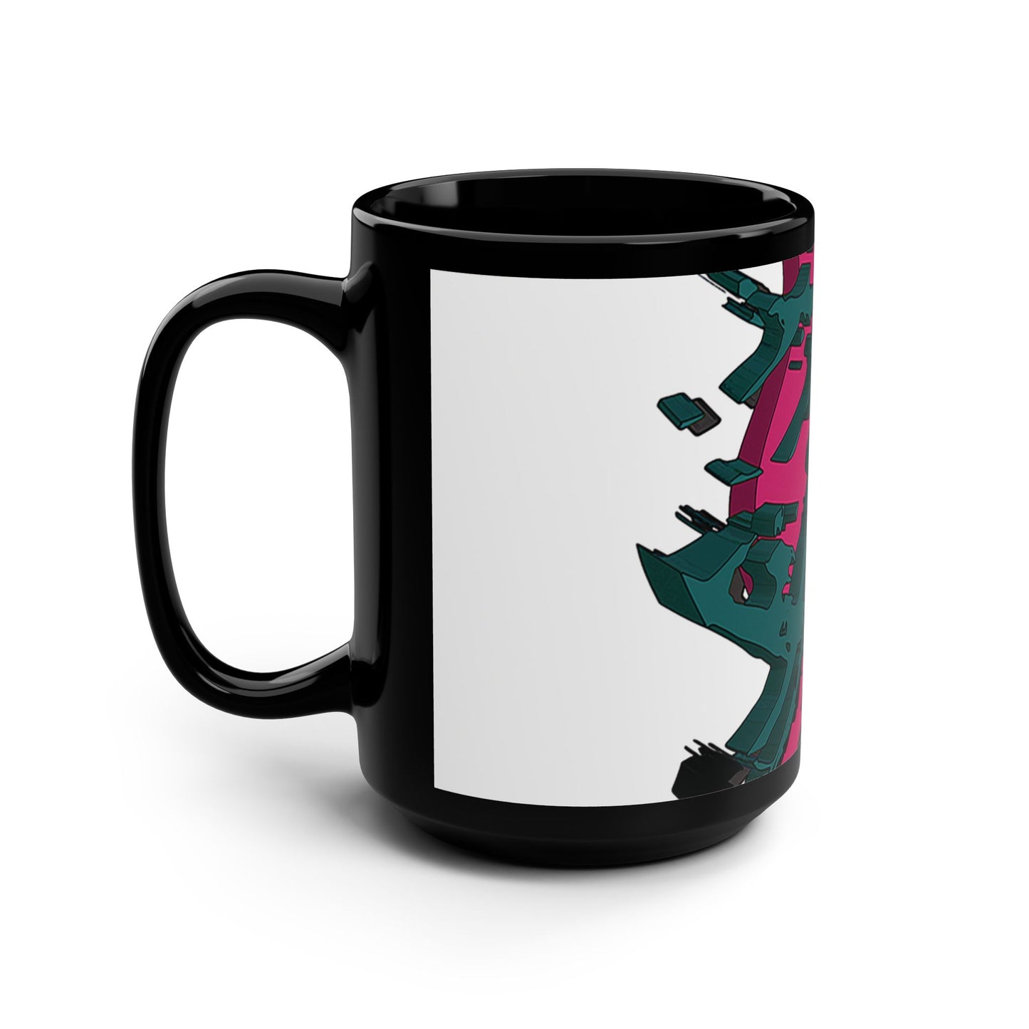 Glitchwave 15oz Mug - Abstract Cyberpunk Design on Black Gloss Ceramic