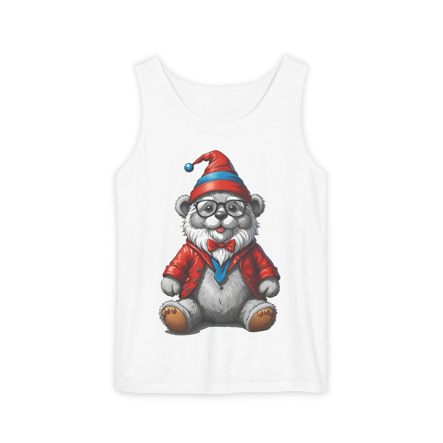 Swiss Gnome Bear Tank Top - Unisex Garment-Dyed Summer Sleeveless Shirt