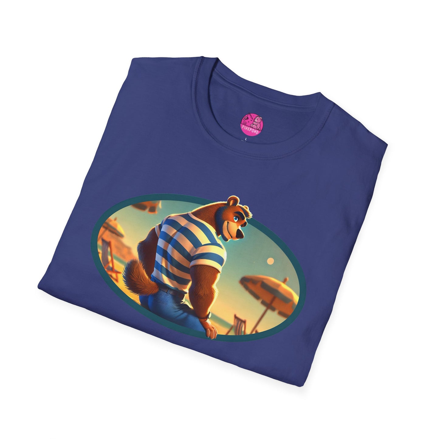 Beach Bear Bliss Softstyle T-Shirt - PinkPond Exclusive Vintage Design