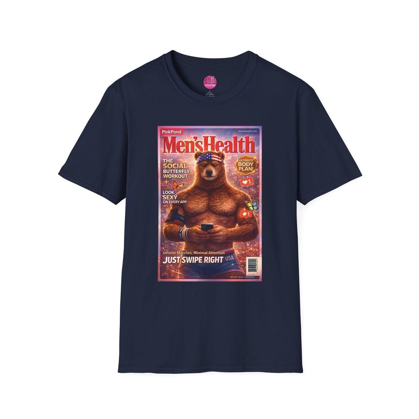 Men’s Health Bear T-Shirt — PinkPond Swiping Bear Graphic Tee
