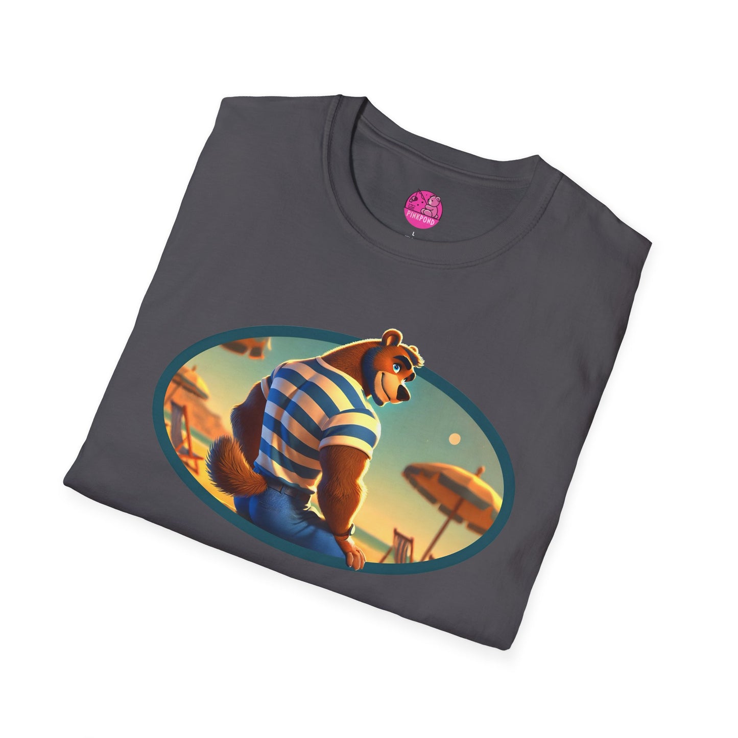 Beach Bear Bliss Softstyle T-Shirt - PinkPond Exclusive Vintage Design